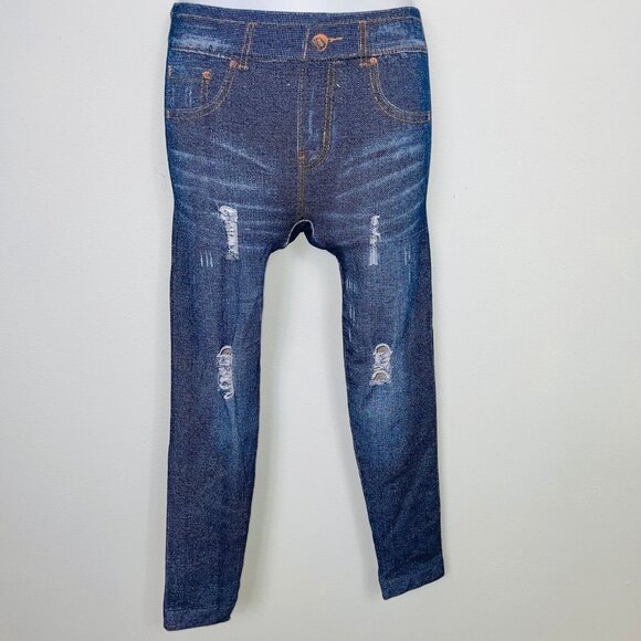 Weissman 10341 Adult Dance Size S Blue Stretch Leggings Distressed Jeggings - Picture 2 of 11